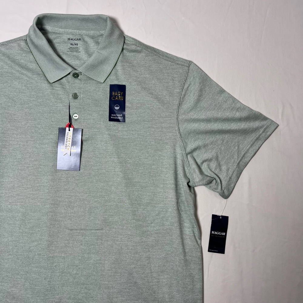 Haggar Mens XL Polo Shirt Sage Green Easy Care Stretch Short Sleeve New W/ Tags - Picture 3 of 9